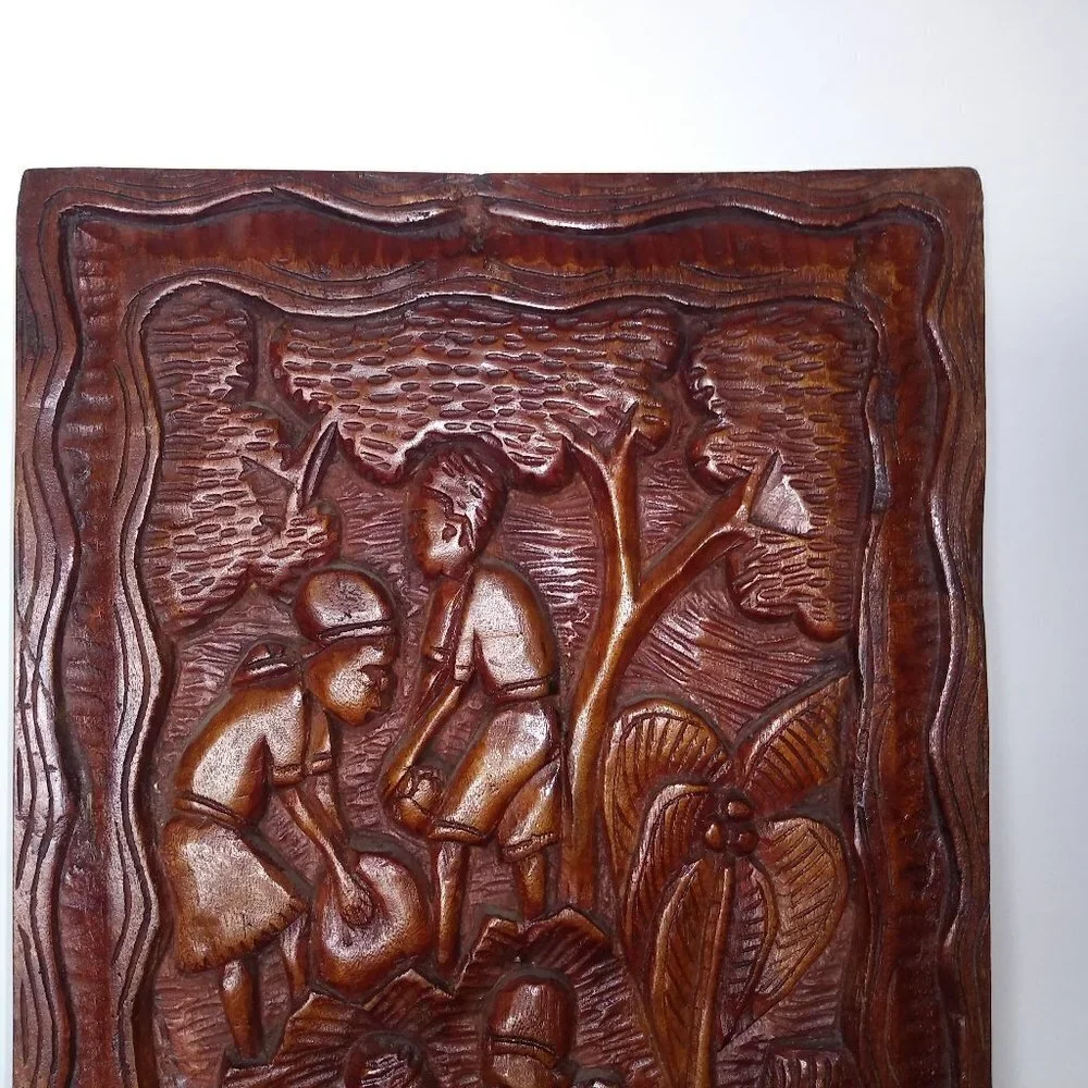 Vintage Wood Folk Art Carved Wall Hanging Rustic Country Farmhouse decor